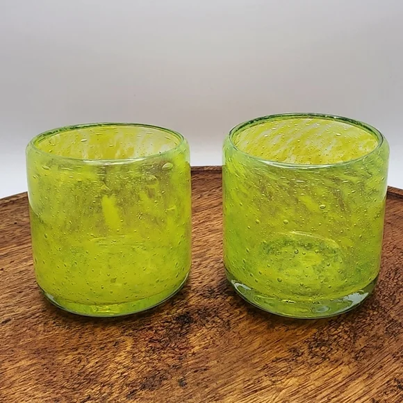 Set of 2 Crate & Barrel Calypso Tealight Votive Candle Holders Neon Yellow Lime - Picture 6 of 7